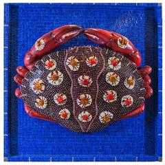 "Crabs" a Mixed-Media Mosaic Wall Sculpture with Murano Glass