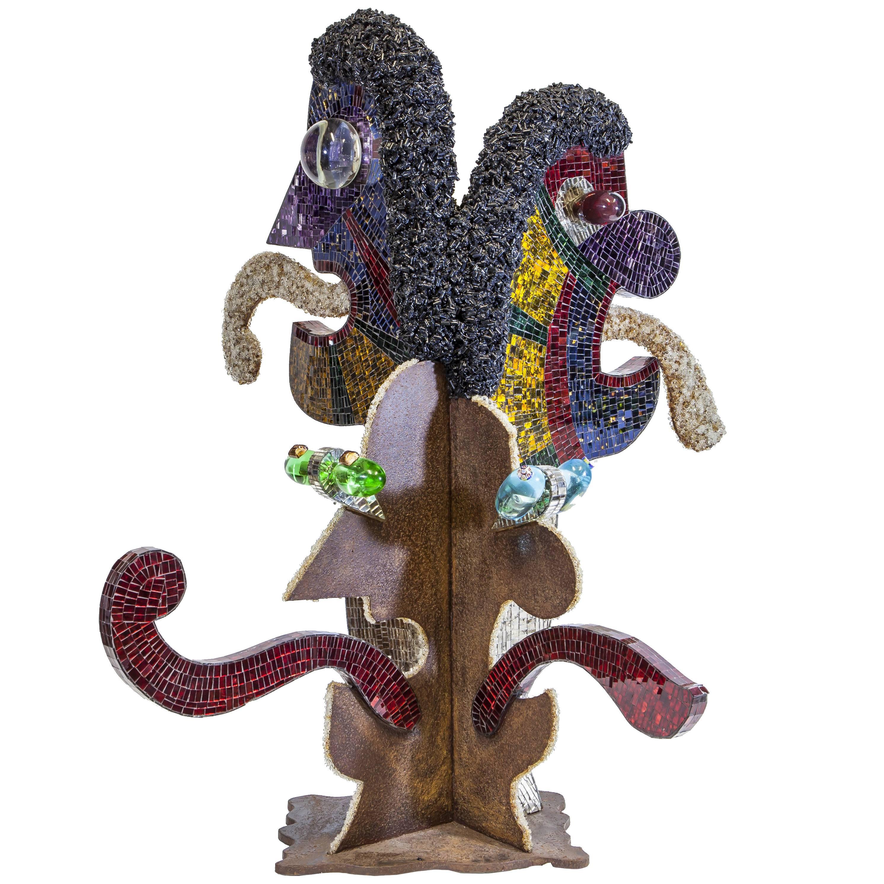 "Grimaces" a One of a Kind Mosaic Glass Sculpture For Sale
