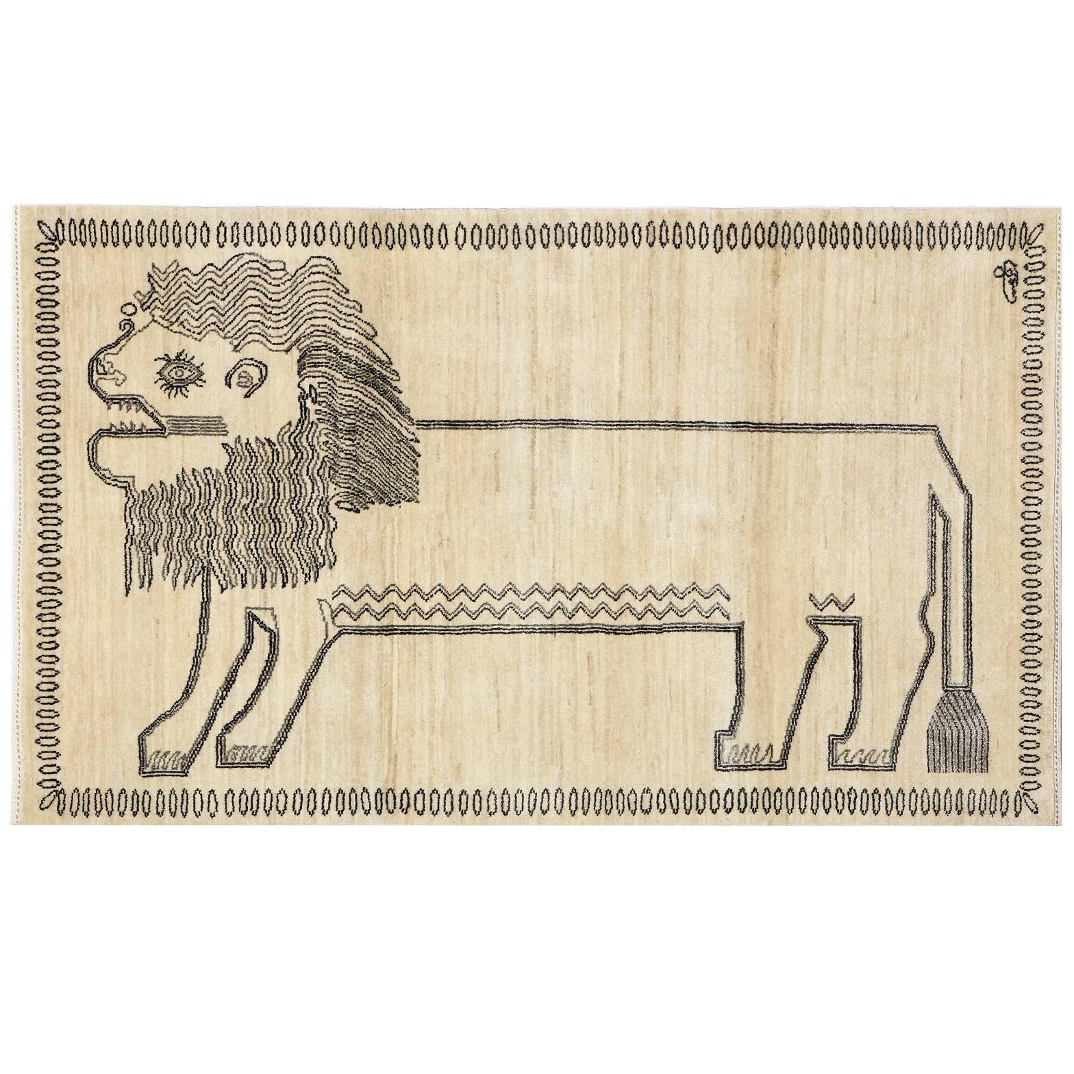 Orley Shabahang Lion Persian Tribal Animal Rug, 3' x 5'  For Sale