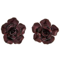 Burgundy Gardenia Earrings by OMV