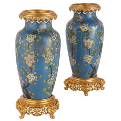 Pair of Japonisme Ormolu Mounted Cloisonne Enamel Vases