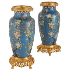 Pair of Japonisme Ormolu Mounted Cloisonne Enamel Vases 9