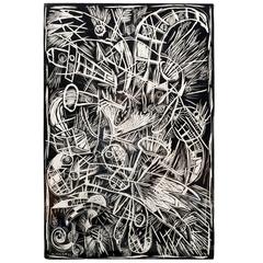 Large Abstract Modern Carlos Alfonzo Cuban Block Print 