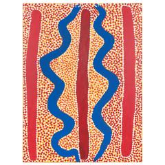 Australian Aboriginal Painting by Spider Snell with Blue and Red Snakes