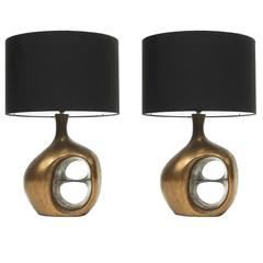 Pair of 1960s Sculptural Gold Copper Lamps Organic Design