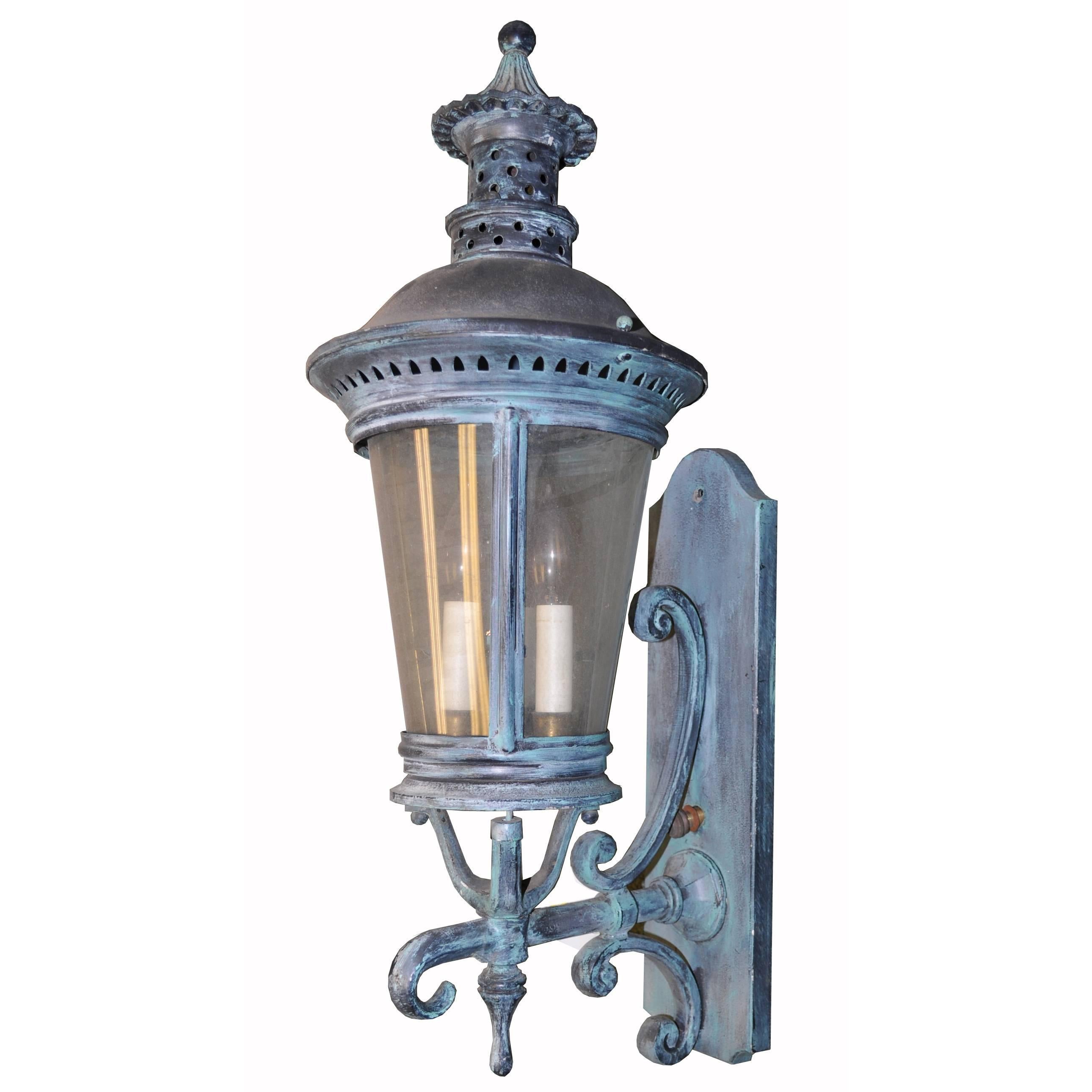 French Lantern with Medium Green Patina For Sale