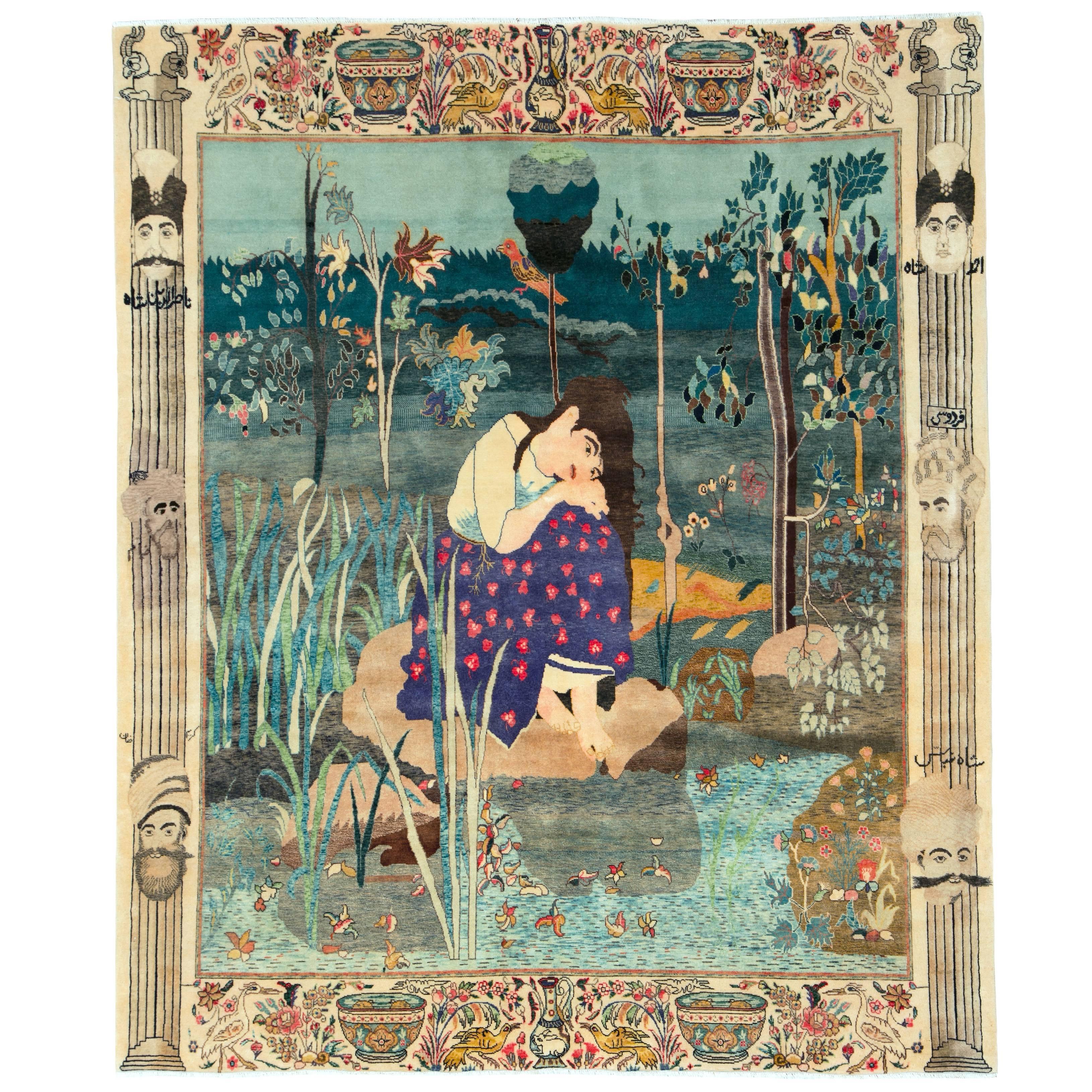 Antiker persischer Täbris-Bilderteppich