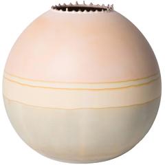 Unique 21st Century Peach, Bone and Sage Green Dip-Dyed Large Round Vase