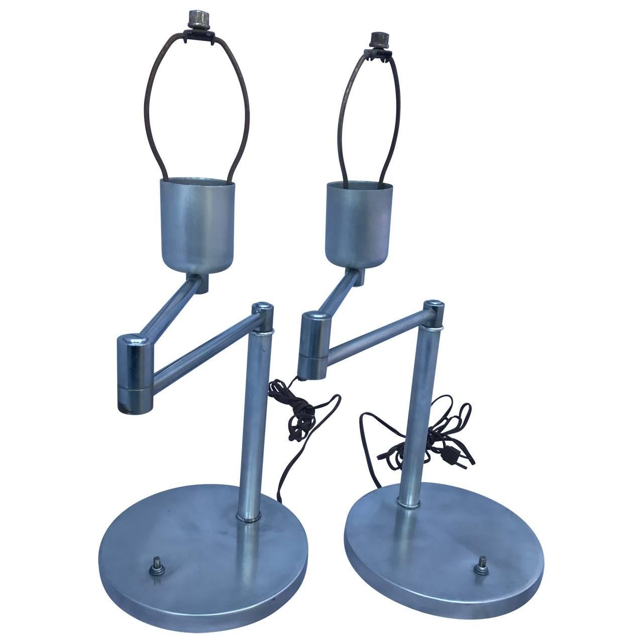 Early Pair of Von Nessen Swing Arm Table Lamps