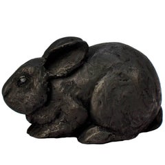 Black Gesso and Raw Graphite Resin Sculpture of a Pygmy Rabbit by Darla Jackson