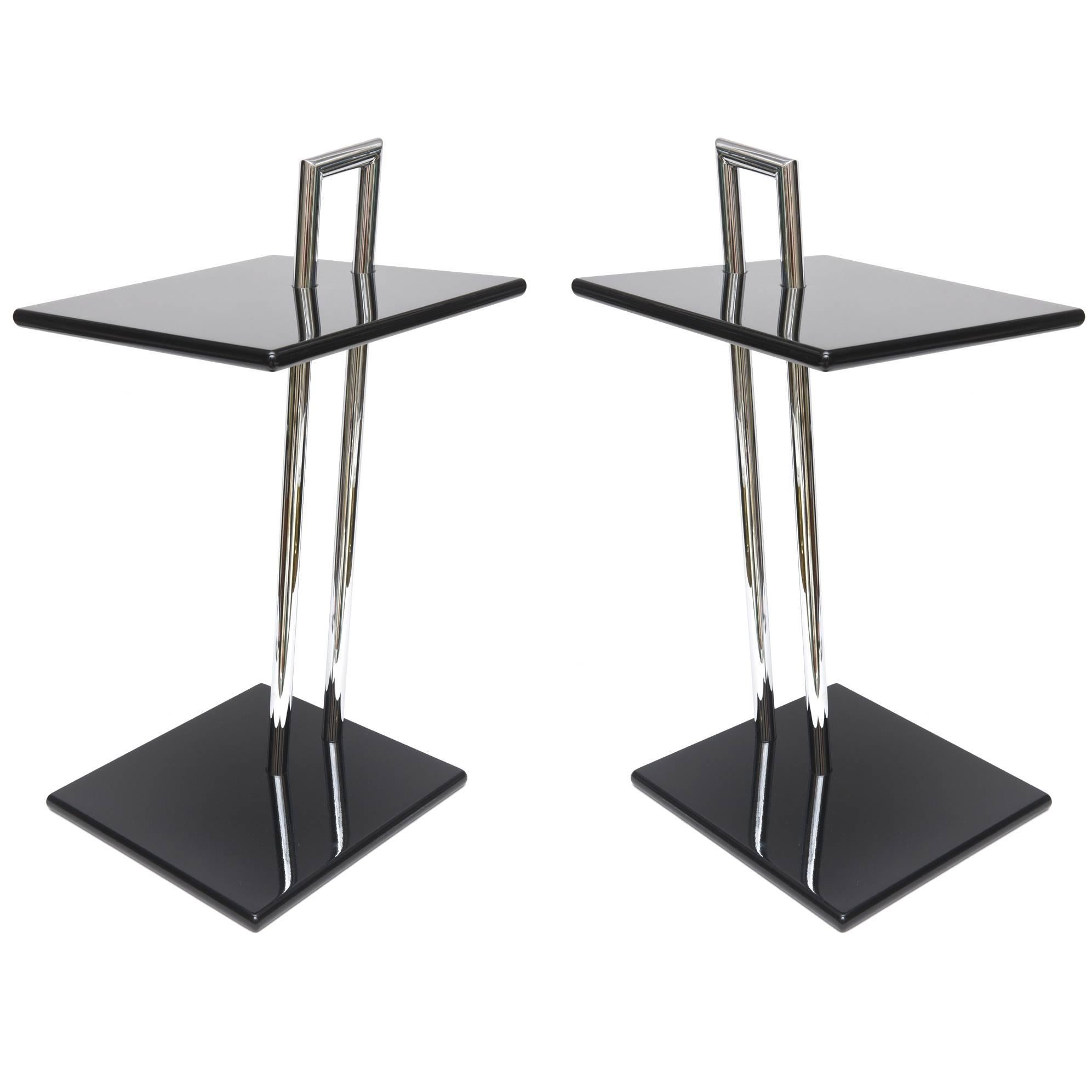  Eileen Gray Second Edition Black Lacquer Wood and Chrome Side Tables/ SALE