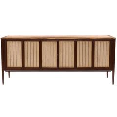 Vintage Custom Brass Wicker and Lacquered Sideboard