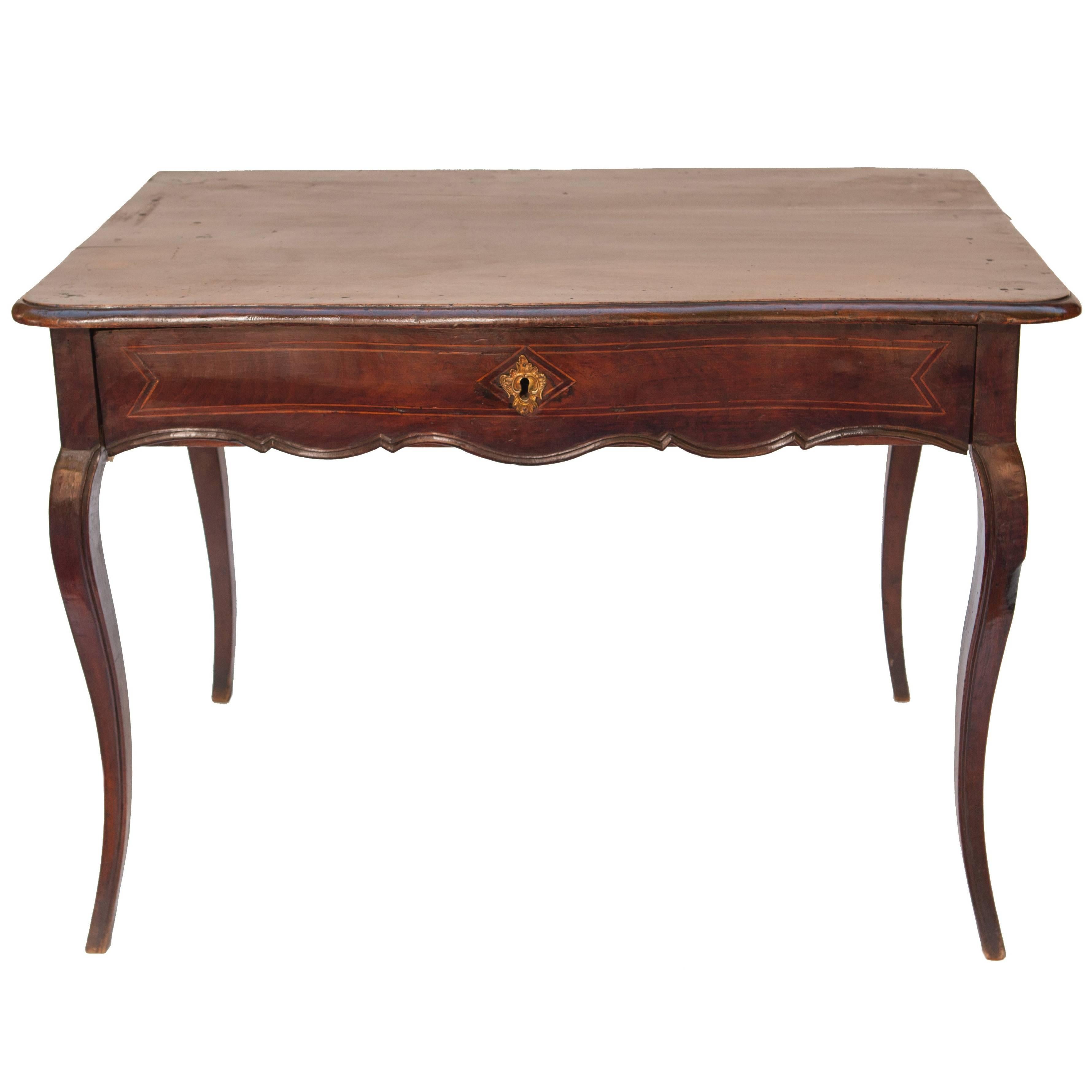 French Louis XV Style, Early 19th Century Walnut Side Table with Inlay