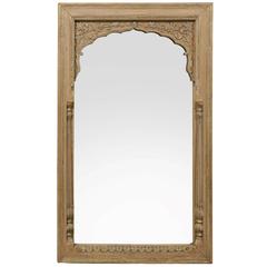 Intricately Carved British Colonial Style Wood Mirror, Soft Natural Tones