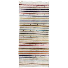 Cotton Anatolian Kilim Runner with Colorful Stripes