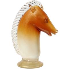 Murano Orange Ombre Fade Gold Italian Art Glass Horse Head Sculpture 3