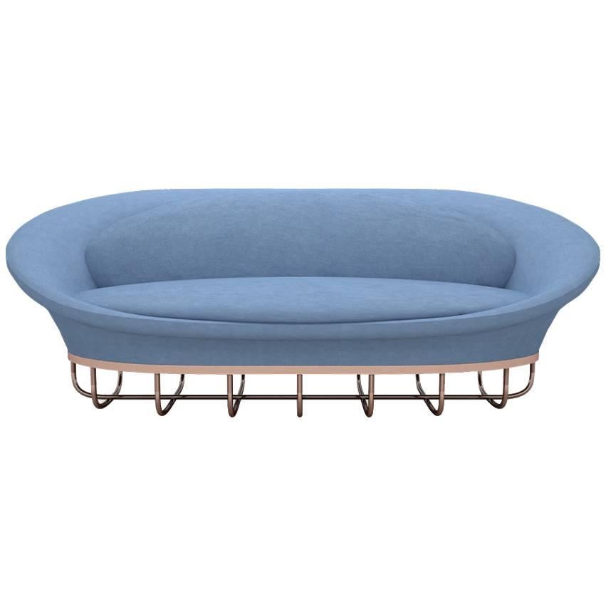 European Modern Velvet and Copper Curvilinear Two-Seat Utah Sofa For Sale