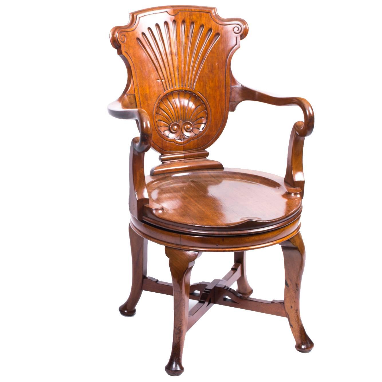 19th Century Edwardian Walnut Revolving Desk Chair