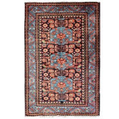 Vintage Persian Mahal Rug in Black Background and Blue Border