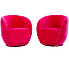 Mid-Century Style Fuchsia Swivel Chairs
