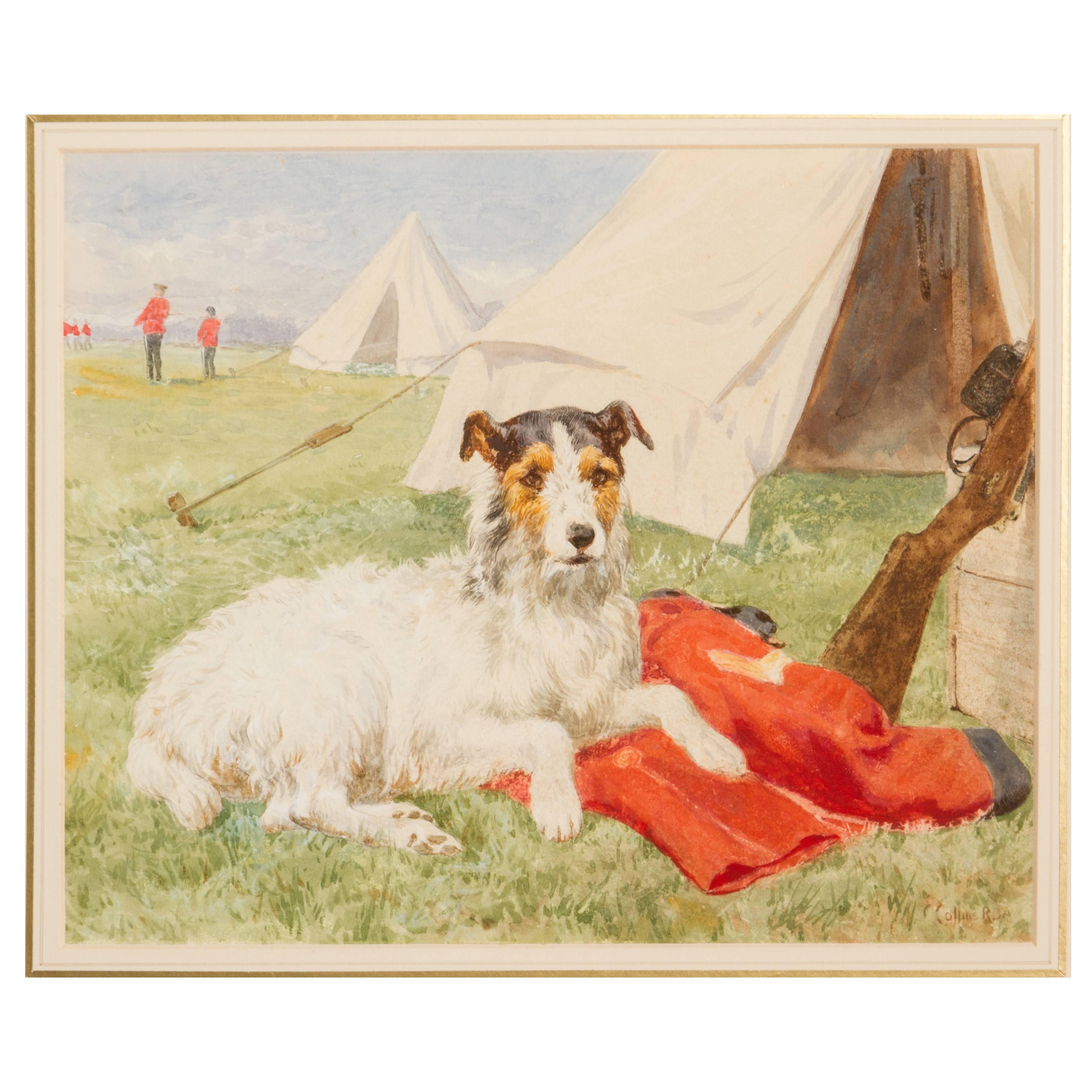 Watercolor "Military Terrier" by Charles Collins For Sale