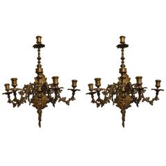 Antique Fantastic 19th Century Five-Arm Gilt Bronze Wall Candle Holders