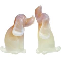 Seguso Murano Marbled Opal Caramel Swirl Italian Art Glass Dog Sculptures
