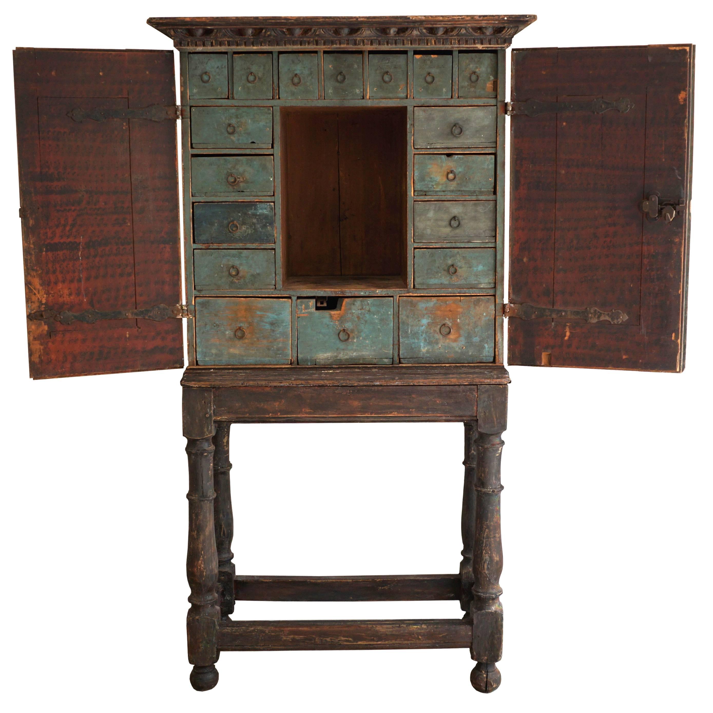 Swedish Spice Cabinet with 18 Small Drawers, Baroque For Sale