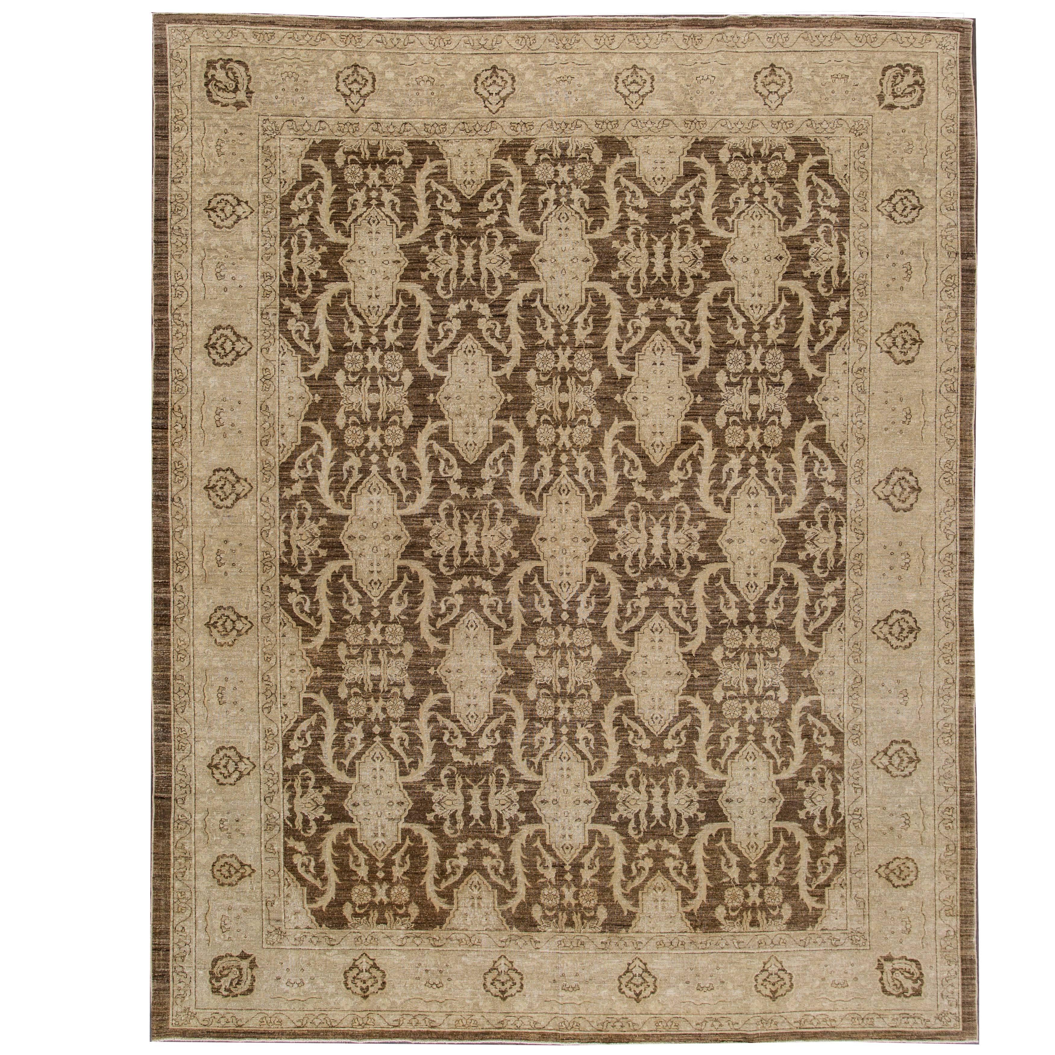 21st Cent. Contemporary Brown, Tan Persian Peshawar Rug For Sale