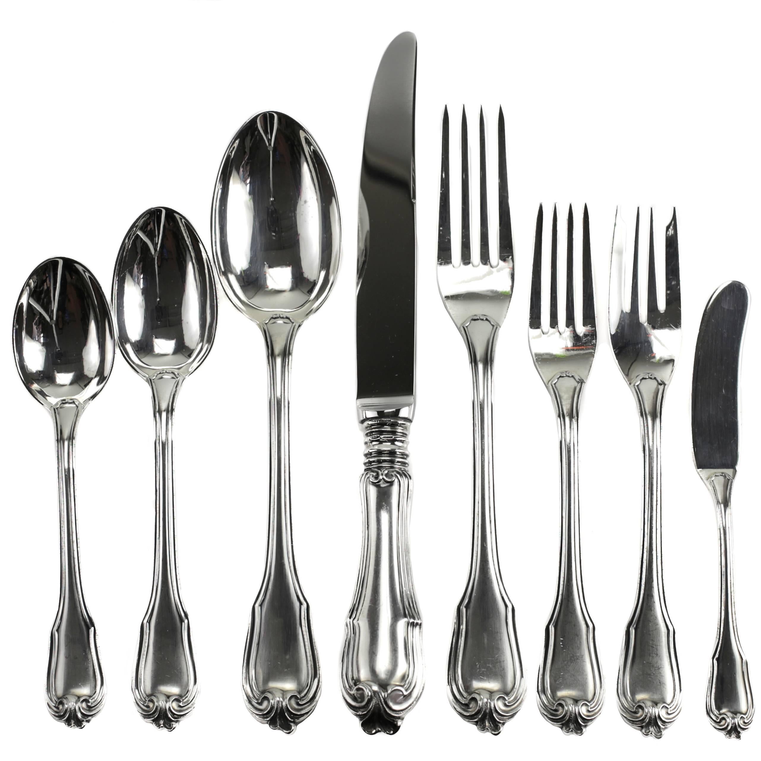 Eight-Piece Sterling Silver Flatware Service for 12 in Borgia by Buccellati