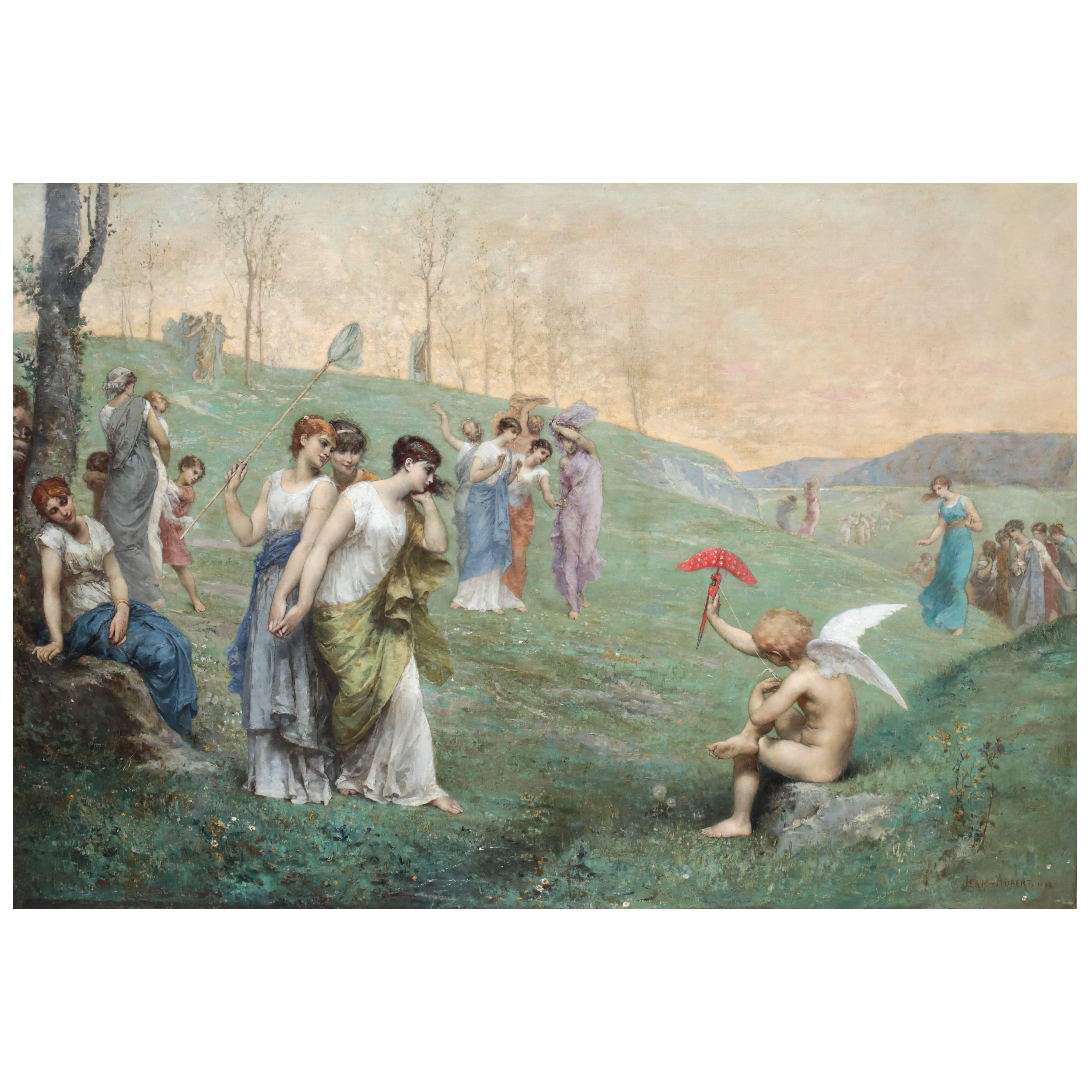 19th Century Oil Painting "Cupid and His Admireres" by Jean Ernest Aubert For Sale