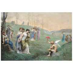 19th Century Oil Painting "Cupid and His Admireres" by Jean Ernest Aubert