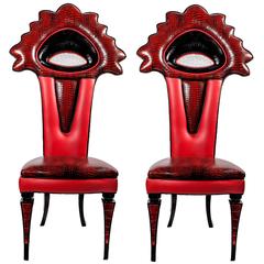 Amazing Set of Six Chairs with a Stylized Head of a Shark