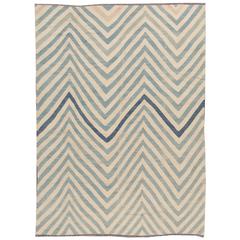 21st Century Contemporary Beige, Blue Pakistani Kilim-Style Rug