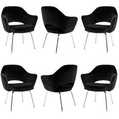 Saarinen Executive Arm Chairs in Black Velvet, Set of Six 7