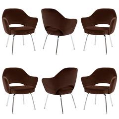 Saarinen Executive Armchairs in Espresso Brown Velvet, Set of Six 9