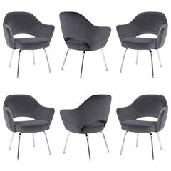 Saarinen for Knoll Executive Arm Chairs in Gunmetal Grey Velvet, Set of Six 5