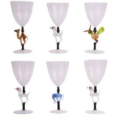 Set of Six Murano Animal Figural Goblets