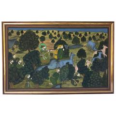 Large Painting of a Hunt Scene from British Colonial India (H 47 x W 72)