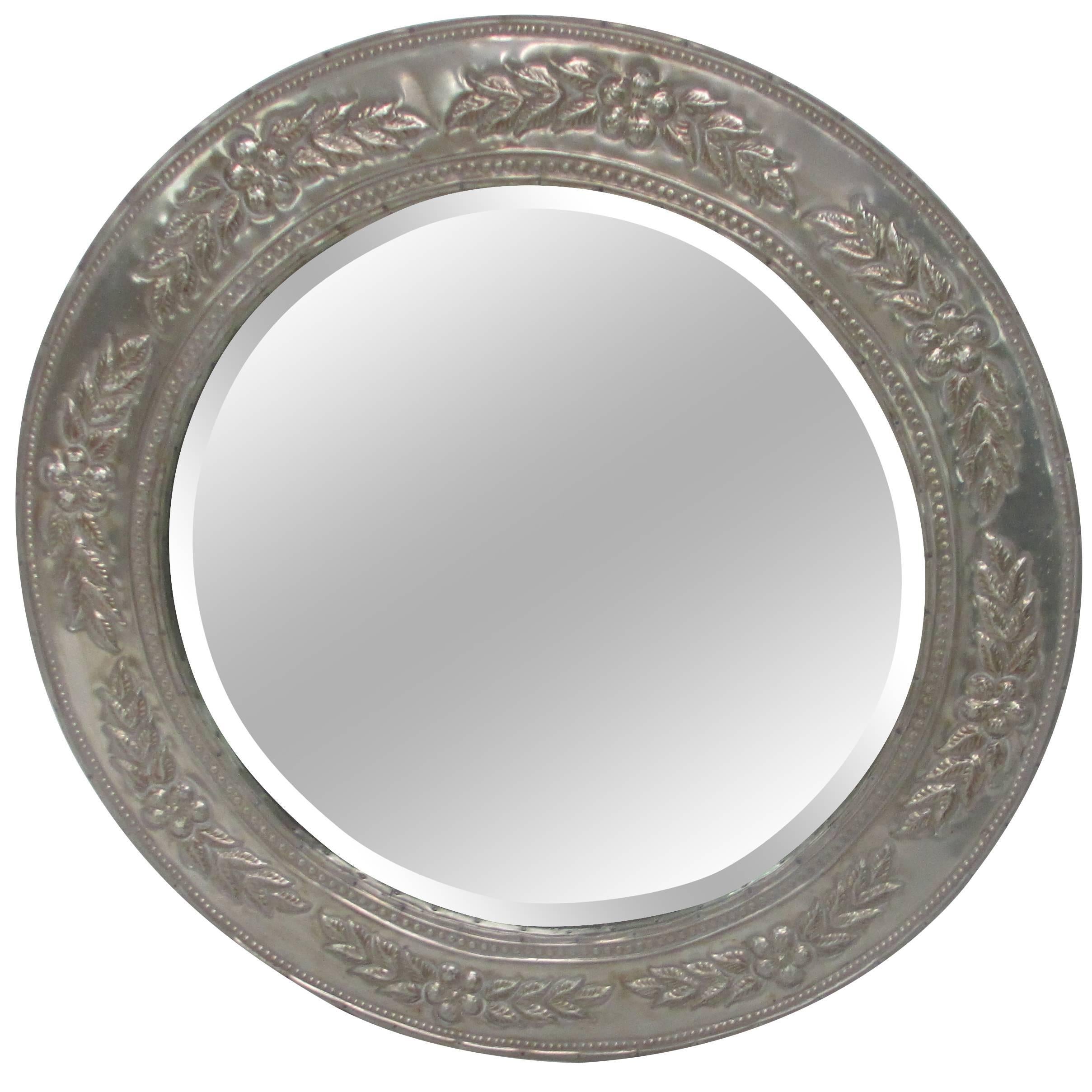 Miroir rond en métal plaqué