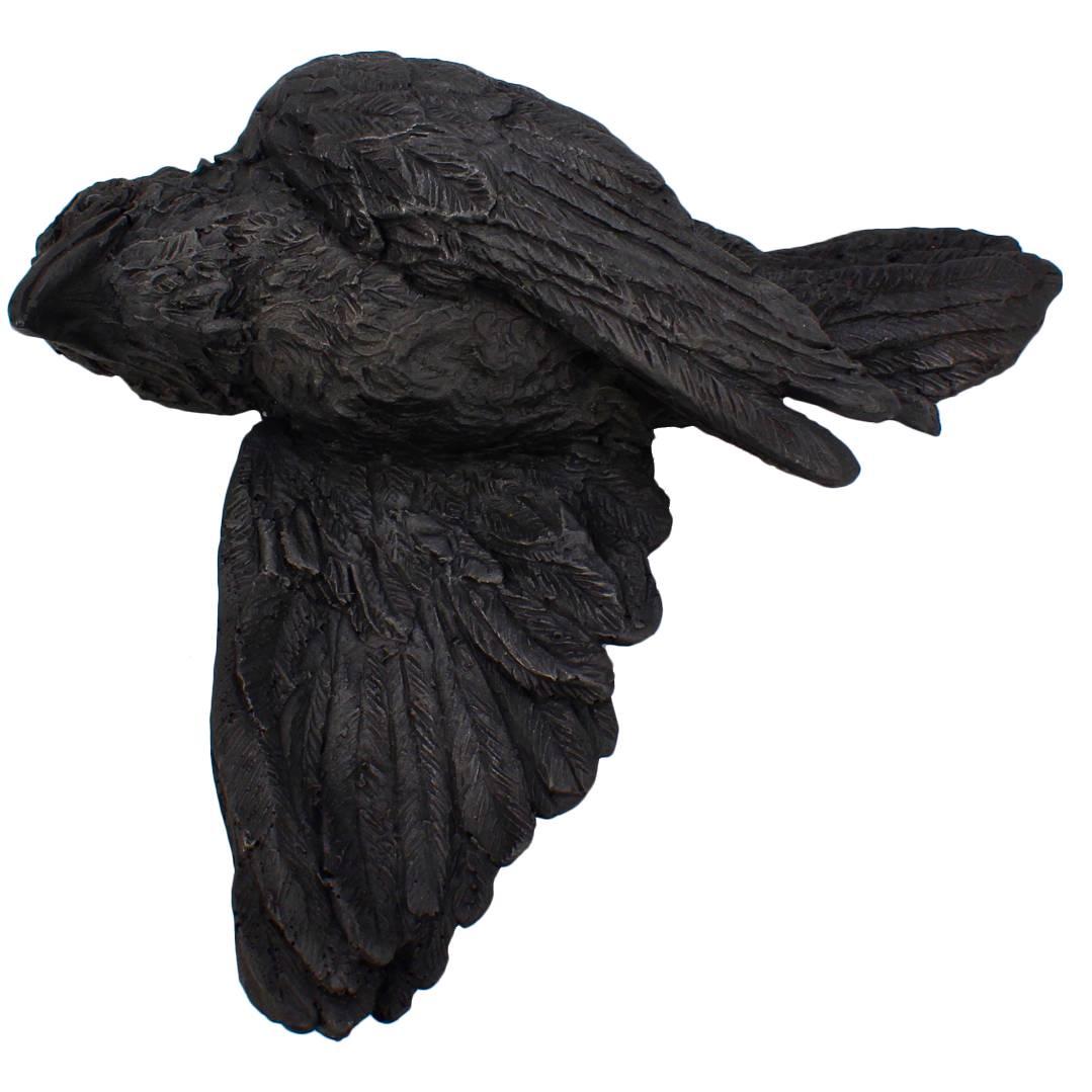 We All Fall Down II, Black Gesso Resin Sculpture of a Bird by Darla Jackson