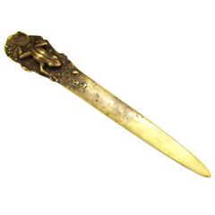 Antique Japanese Bronze Meiji Period Figural Letter Opener