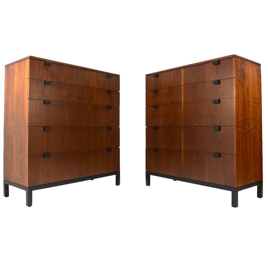 Pair of Tall Walnut Dressers by Kipp Stewart for Directional