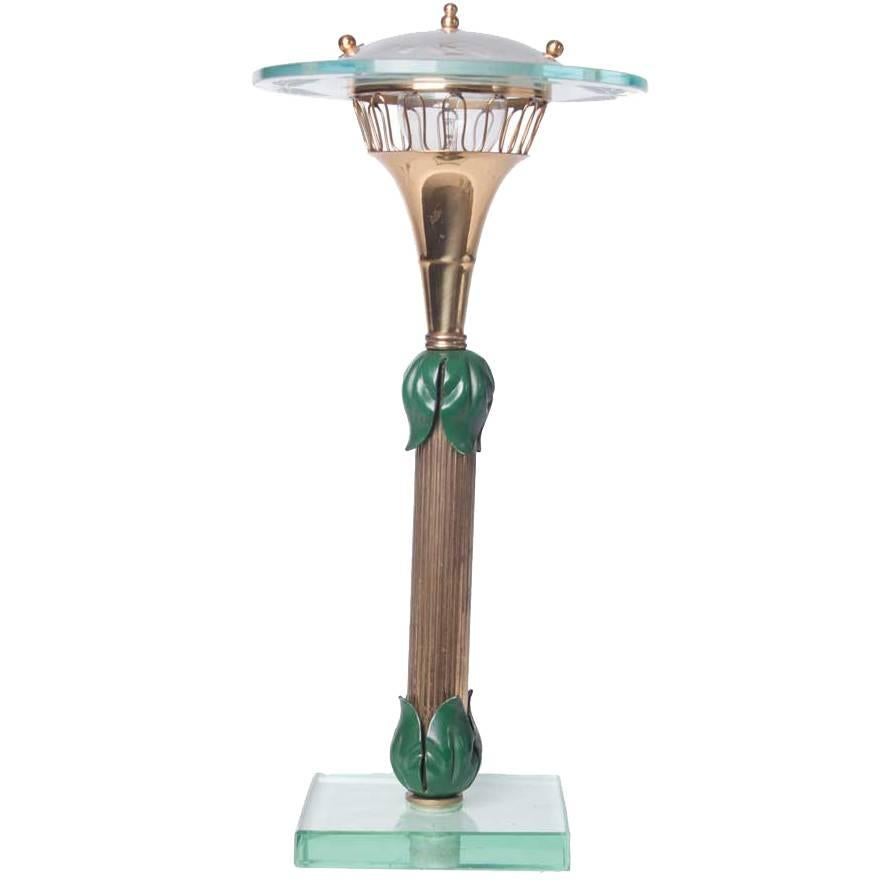 Étonnante lampe de table polychrome et en verre des années 1940 attribuée à Fontana arte en vente