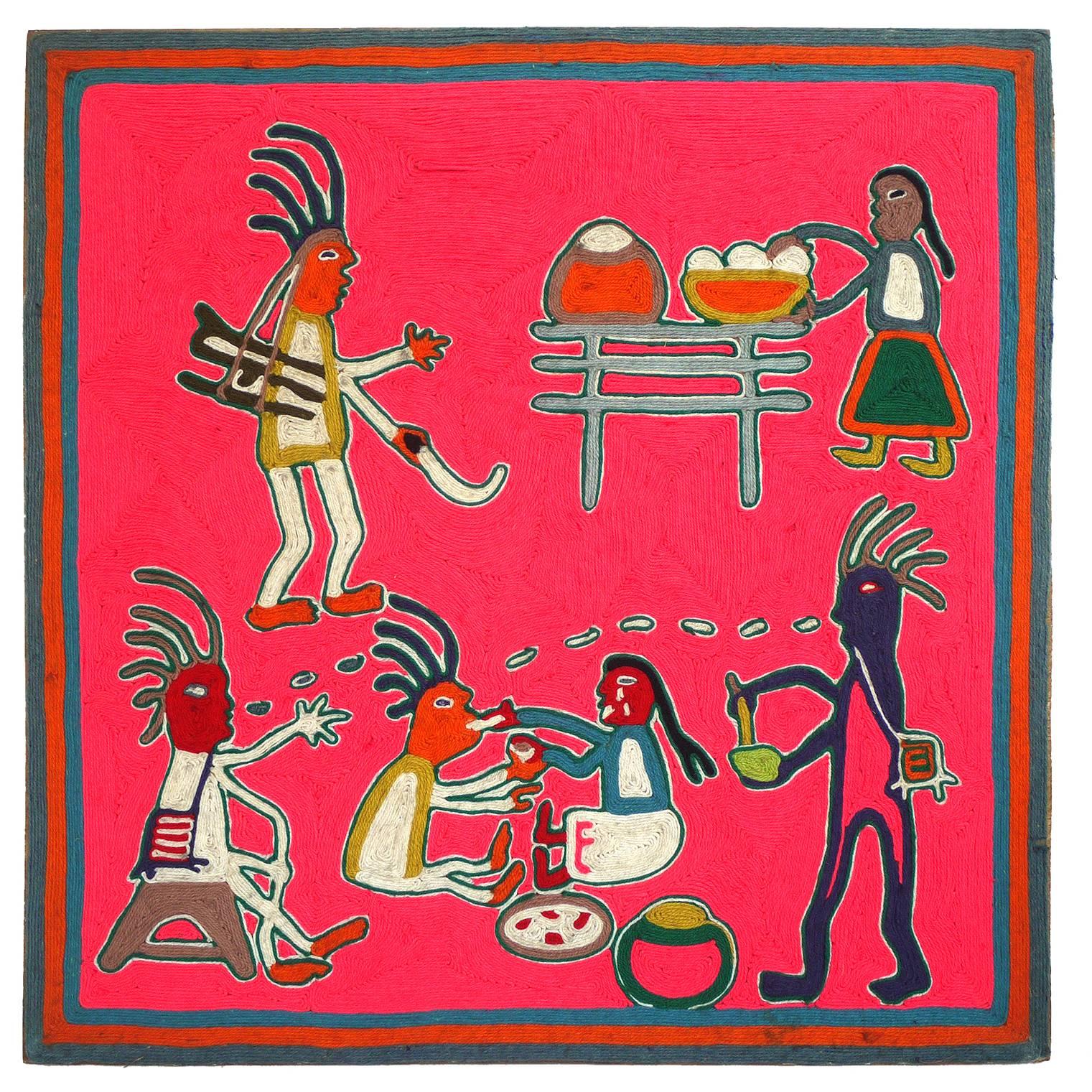 Vintage Mexican Yarn Painting from the Huichol Indians