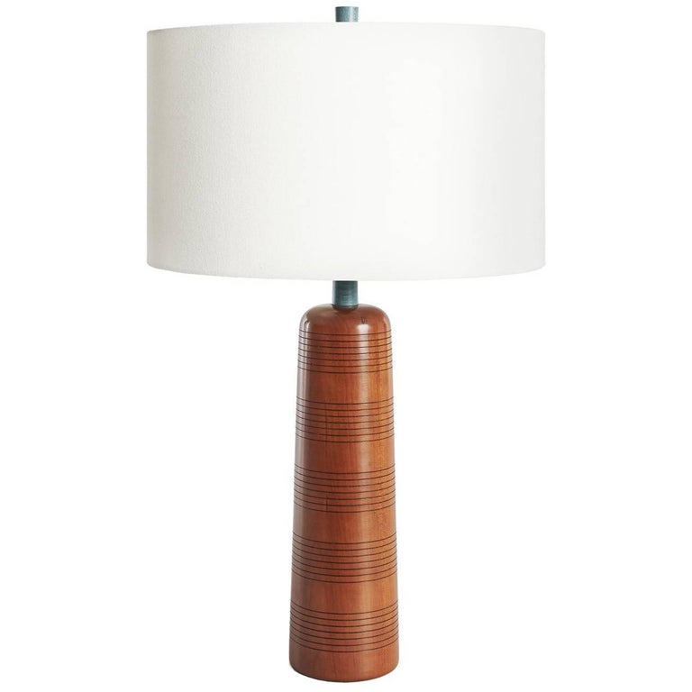 Turned Cherry and TurquoiseDyed Ash Table Lamp, Delhi II For Sale at