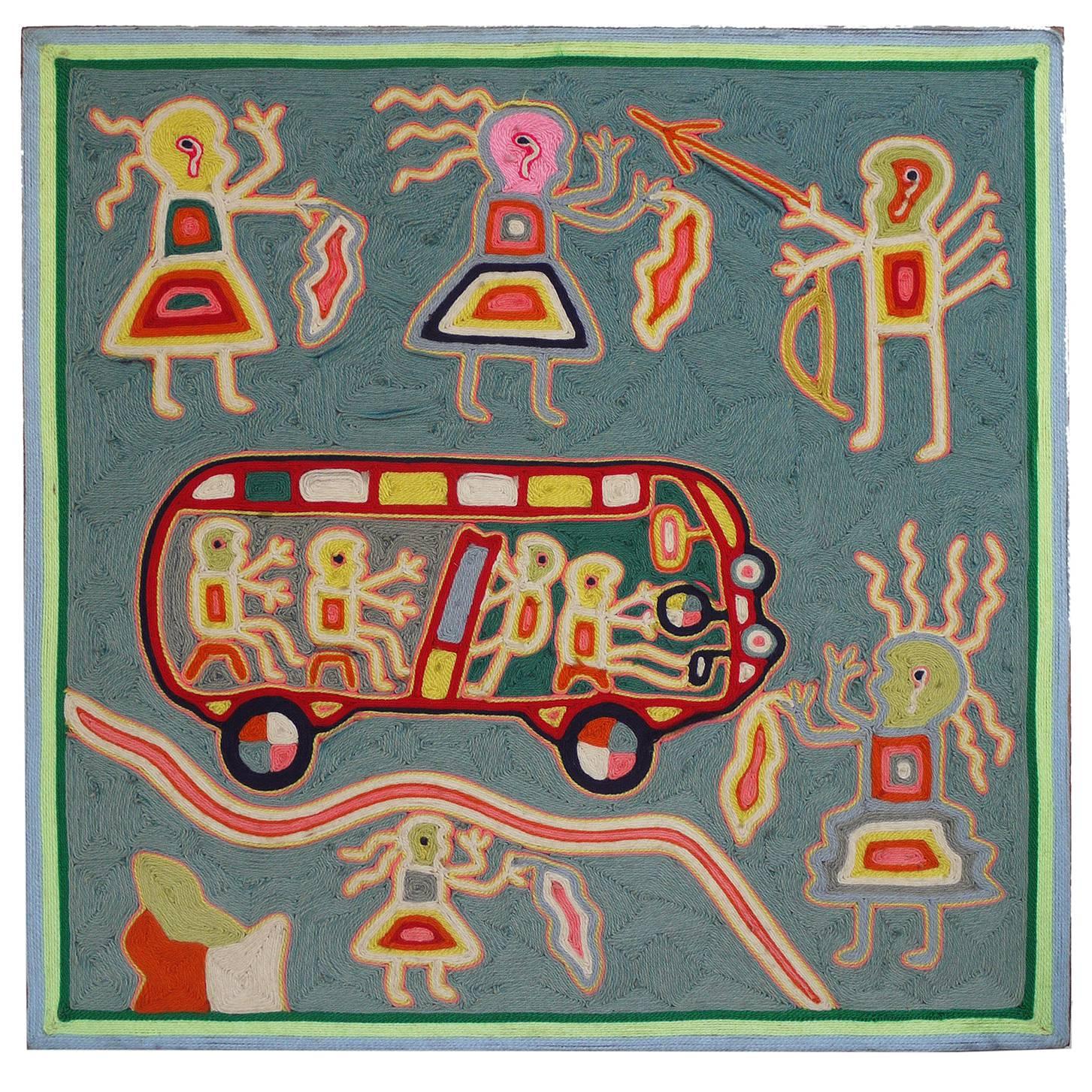 Vintage Mexican Yarn Painting from the Huichol Indians