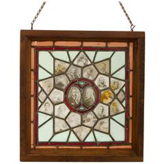 Antique Incredible Stained Glass Window with Ambrotype Family Tree, circa 1865