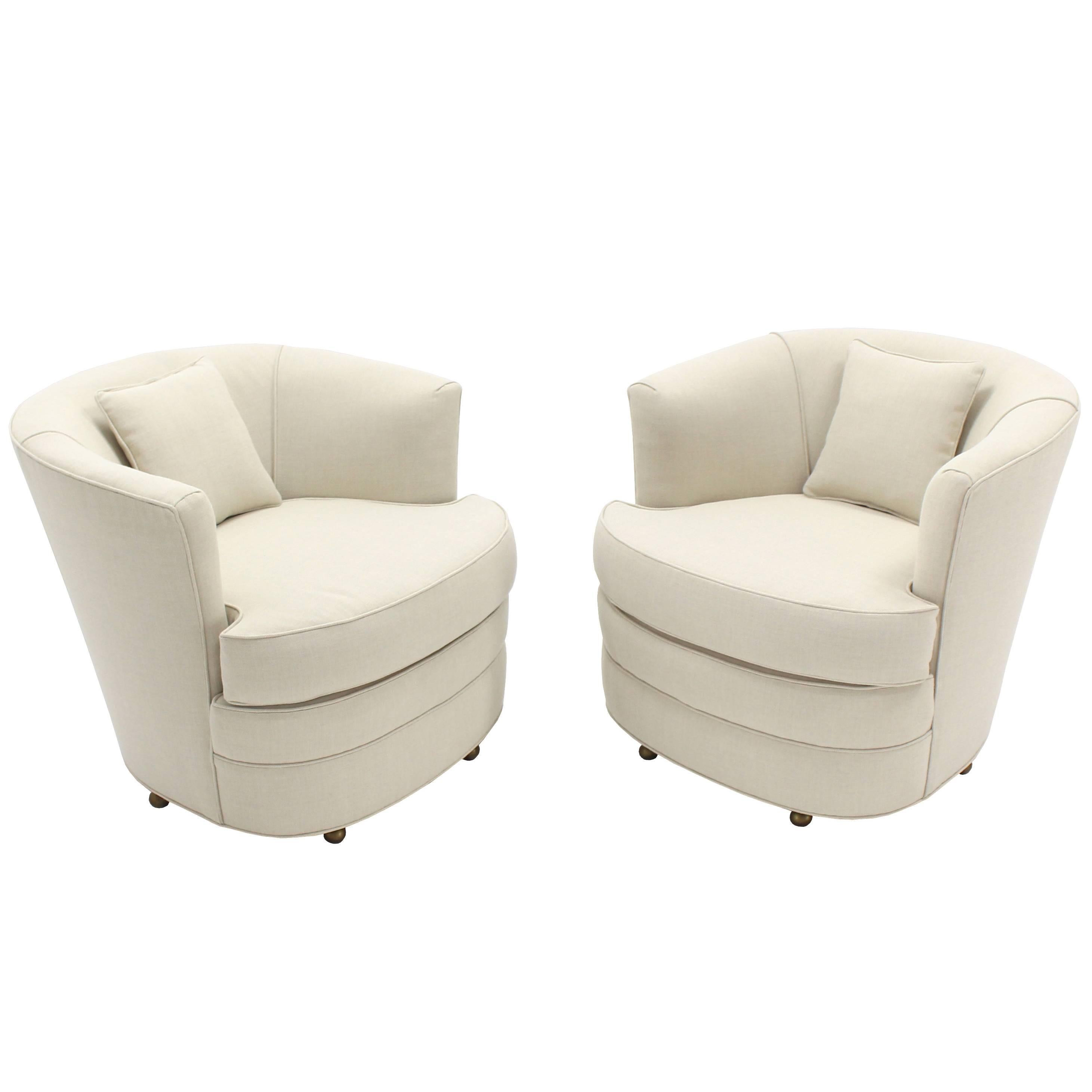 Pair of Swivel Barrel Back Chairs New Upholstery