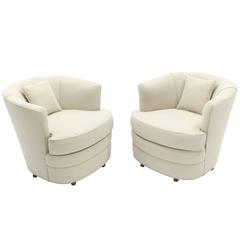 Pair of Swivel Barrel Back Chairs New Upholstery